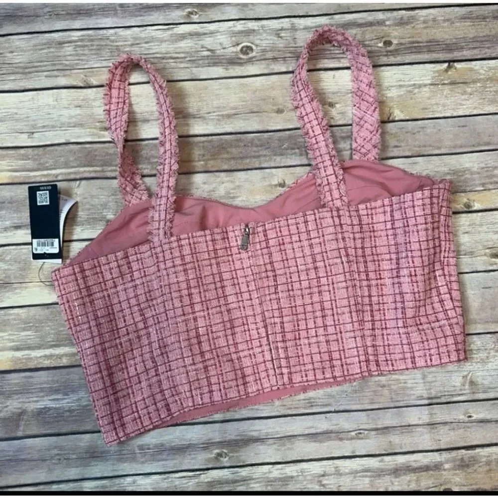 NWT Guess Tweed Cropped Bustier Top: Blush Pink XL Sexy Feminine Flirty Crop Top - Picture 5 of 6